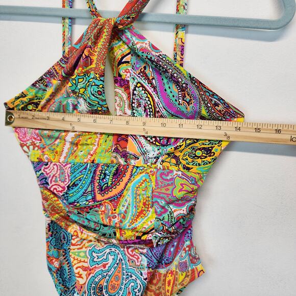Bleu Rod Beattie Paisley One Piece Swimsuit Size 8 Halter Bohemian Psychedelic - Picture 13 of 14